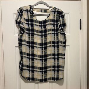 LOFT Plaid Blouse - Black, Yellow, White